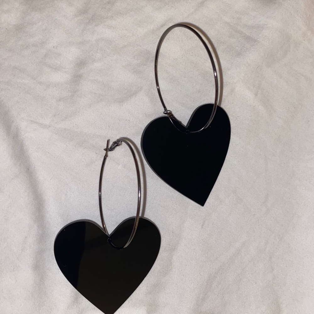 Gun metal hoops with acrylic Blackhearts